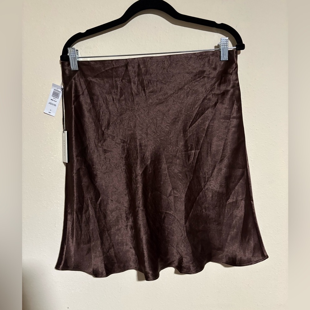 NWT! Satin Mini Skirt - Babaton Aritzia Mini Slip Skirt in Espresso Sz 14